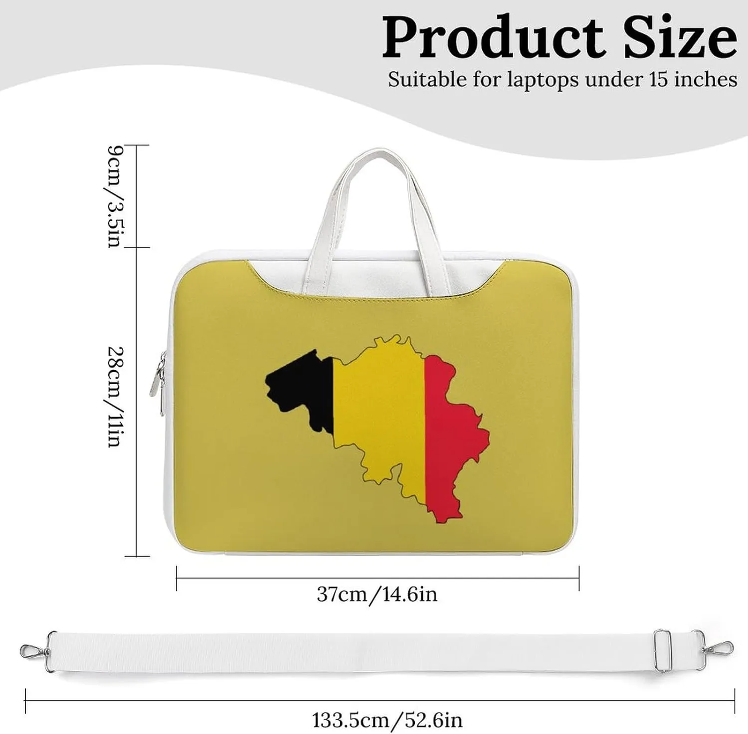 Belgian Map Flag Leather Bag Laptop Case Slim Water Resistant Computer Bags with Handle Briefcase for Work
