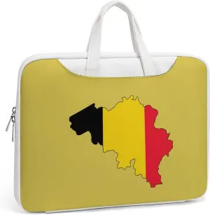 Belgian Map Flag Leather Bag Laptop Case Slim Water Resistant Computer Bags with Handle Briefcase for Work