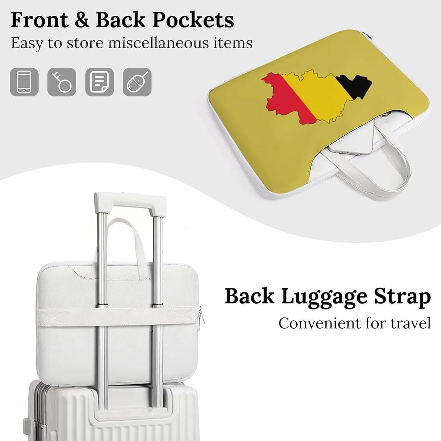 Belgian Map Flag Leather Bag Laptop Case Slim Water Resistant Computer Bags with Handle Briefcase for Work