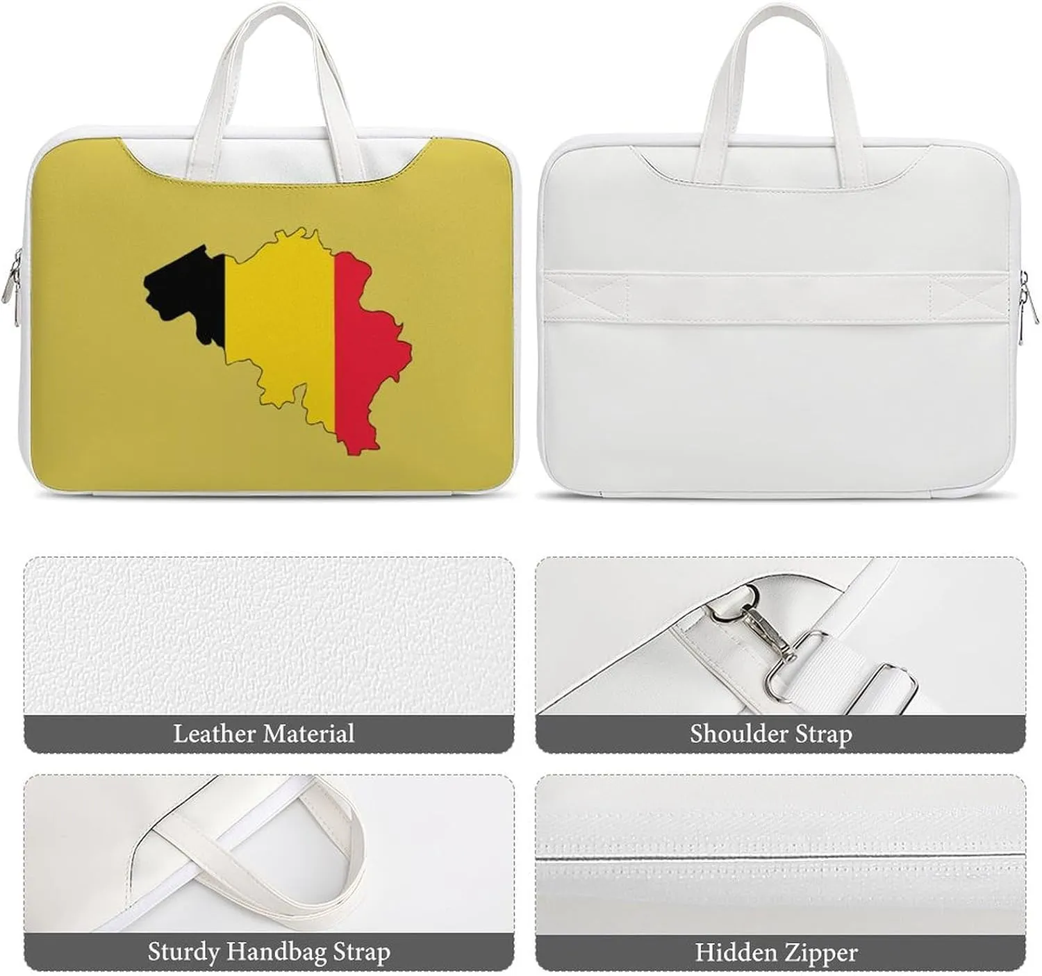 Belgian Map Flag Leather Bag Laptop Case Slim Water Resistant Computer Bags with Handle Briefcase for Work