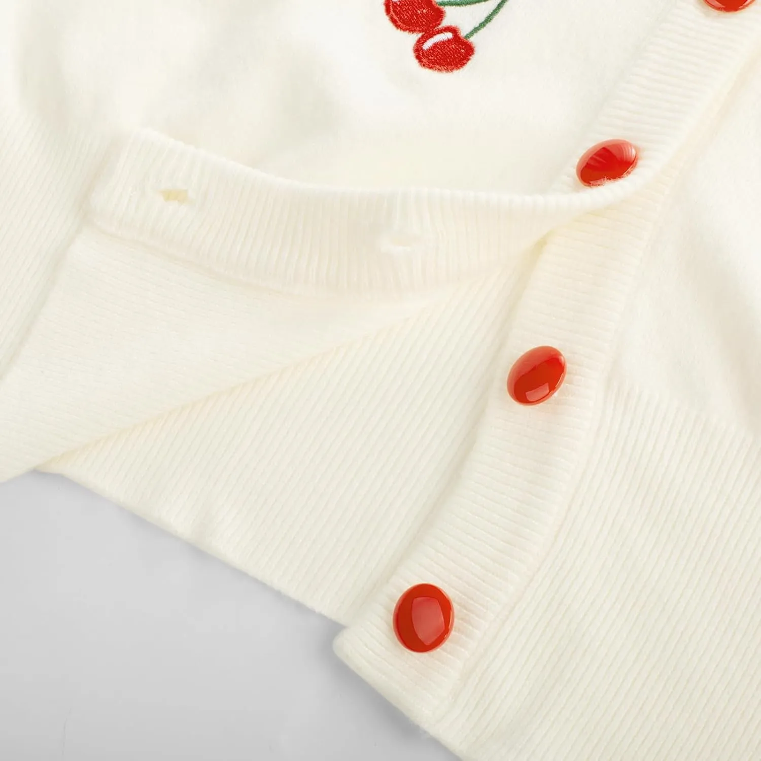 Belle Poque Women's 3/4 Sleeve V-Neck Button Down Cherries Embroidery Cropped Cardigan Sweater Coat