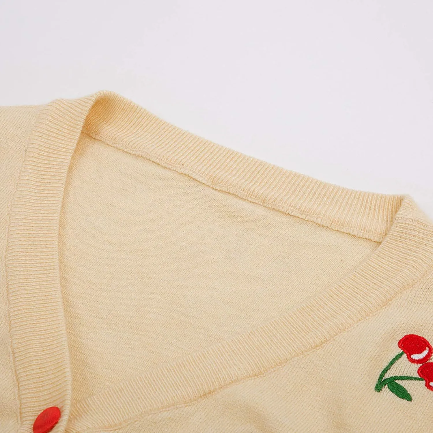 Belle Poque Women's 3/4 Sleeve V-Neck Button Down Cherries Embroidery Cropped Cardigan Sweater Coat