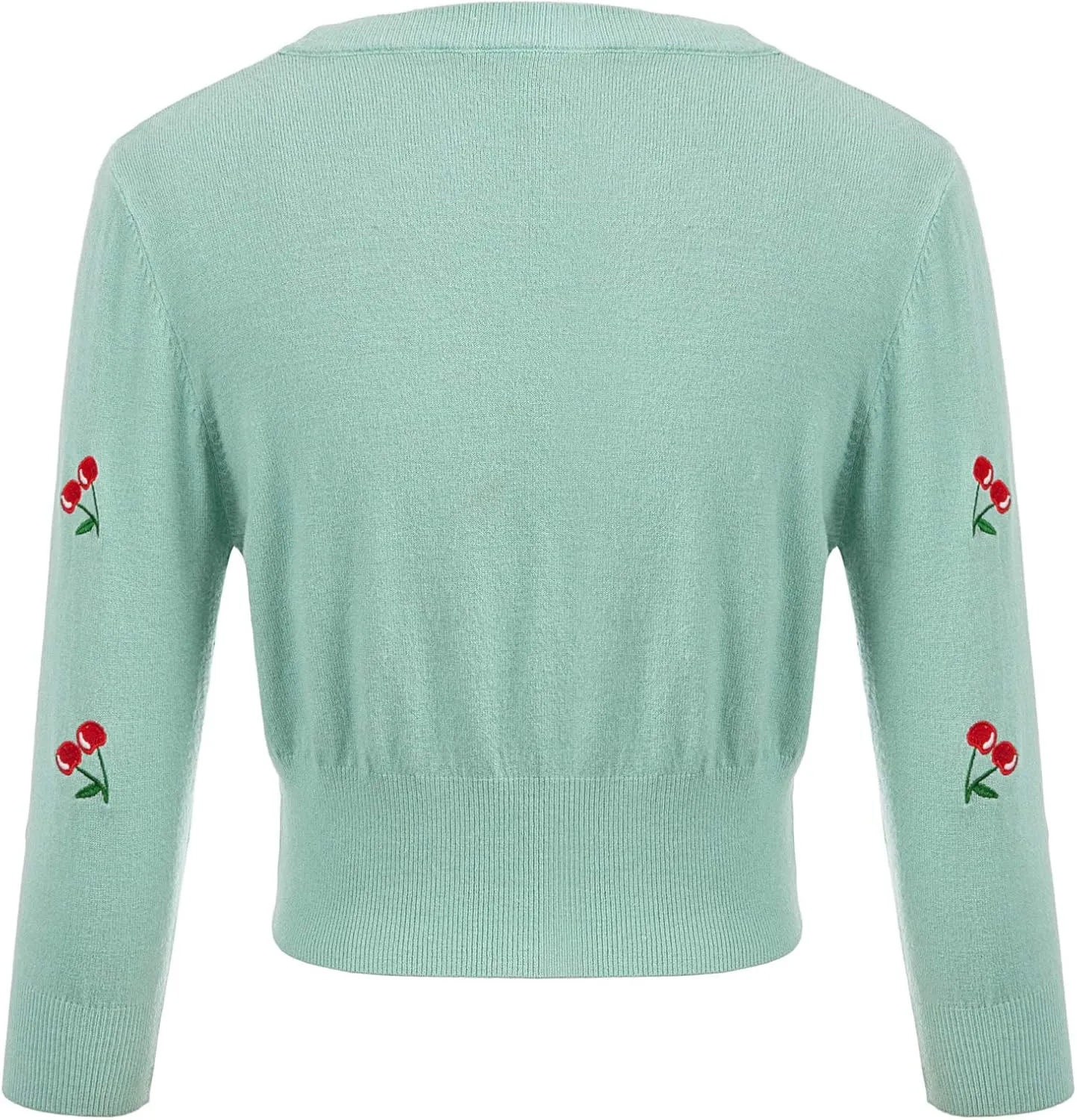 Belle Poque Women's 3/4 Sleeve V-Neck Button Down Cherries Embroidery Cropped Cardigan Sweater Coat