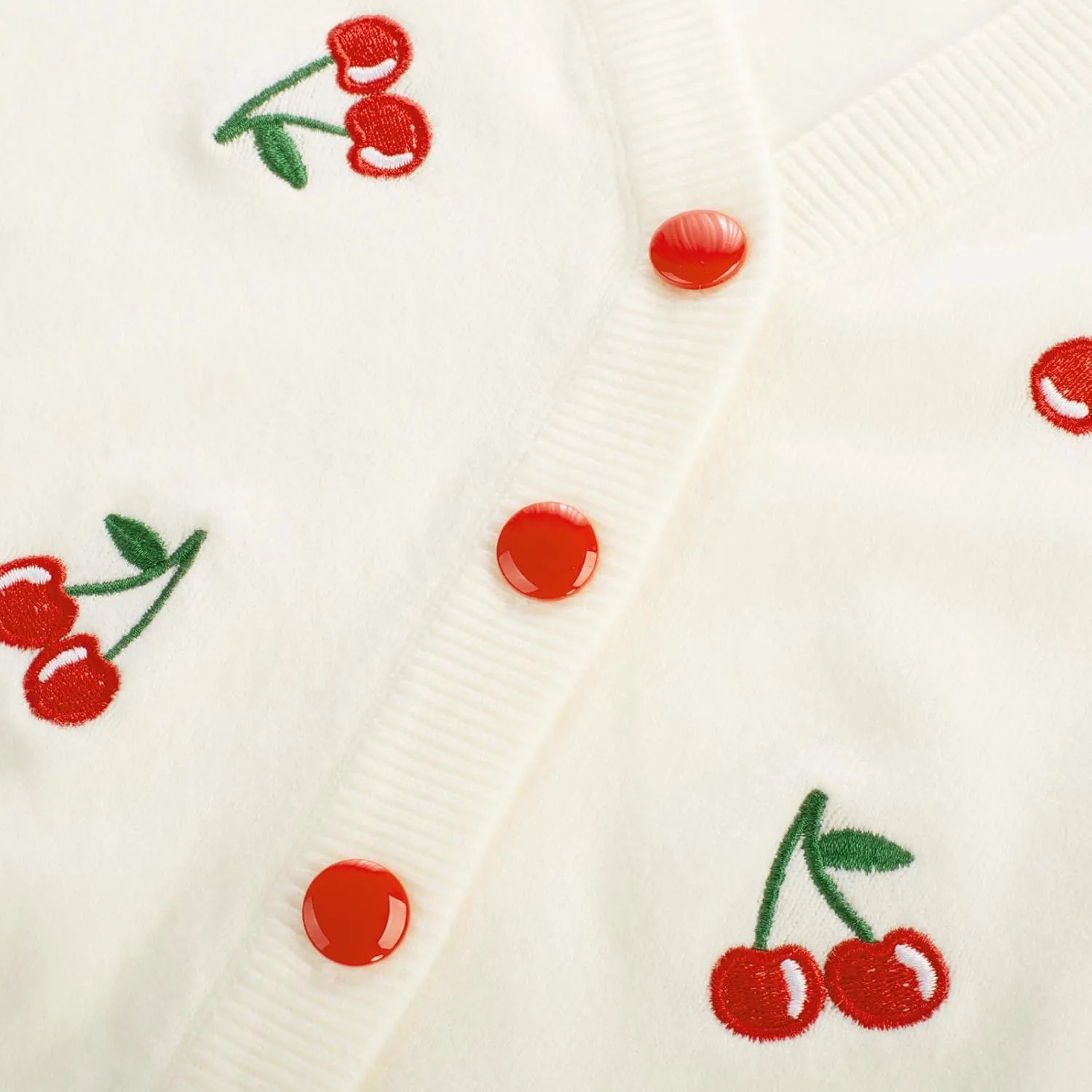 Belle Poque Women's 3/4 Sleeve V-Neck Button Down Cherries Embroidery Cropped Cardigan Sweater Coat