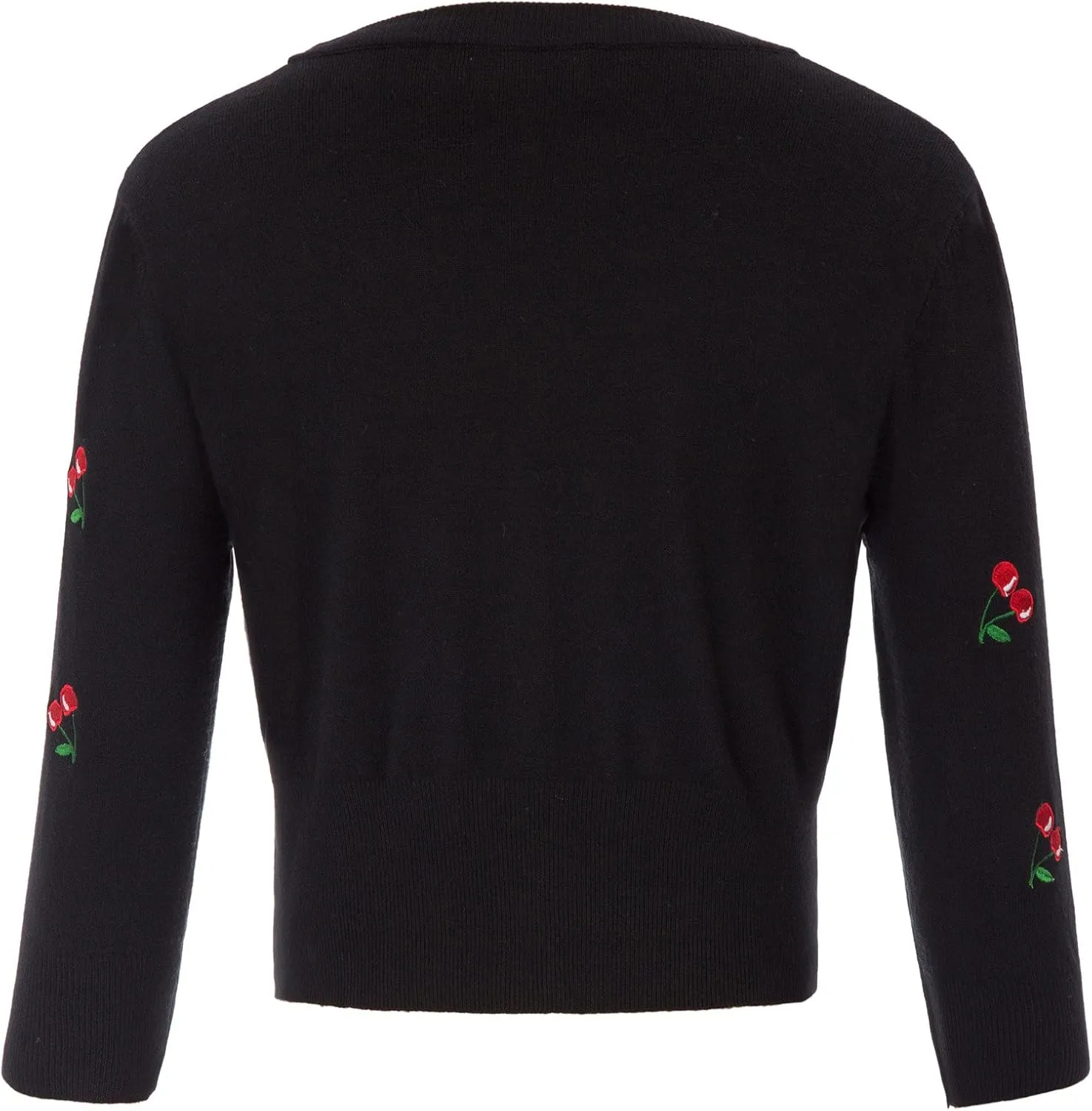 Belle Poque Women's 3/4 Sleeve V-Neck Button Down Cherries Embroidery Cropped Cardigan Sweater Coat