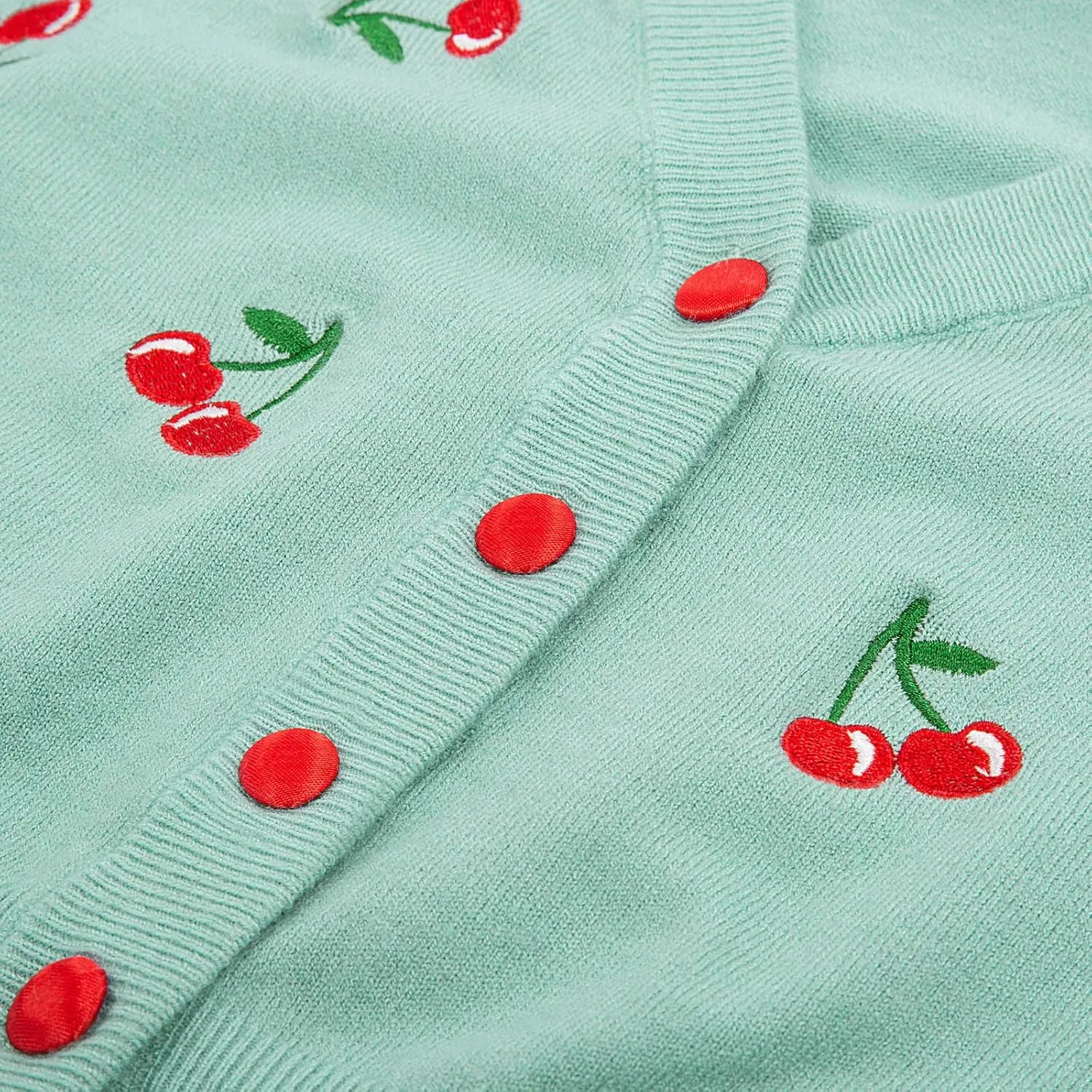 Belle Poque Women's 3/4 Sleeve V-Neck Button Down Cherries Embroidery Cropped Cardigan Sweater Coat