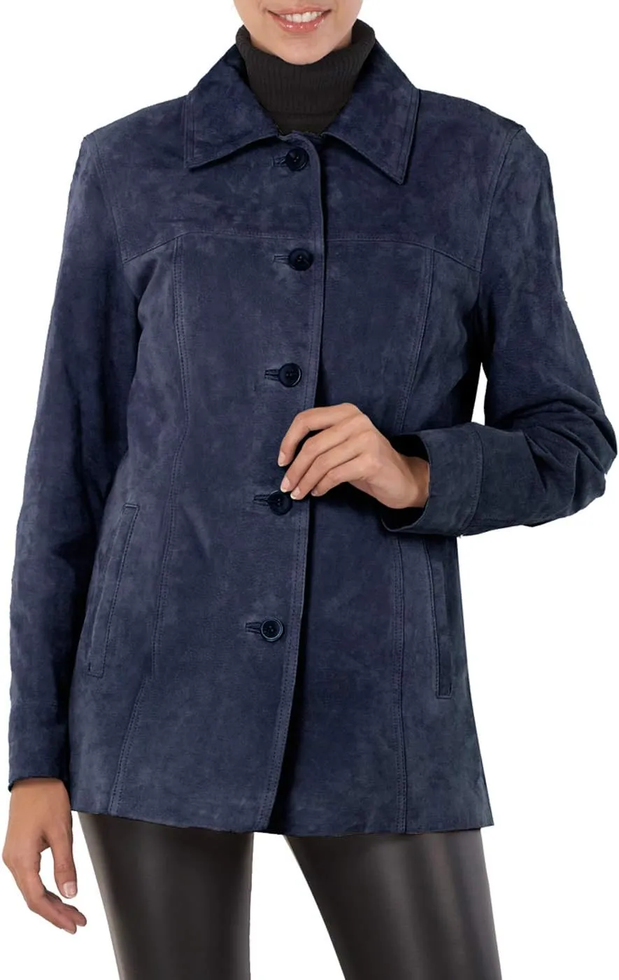 BGSD Women Anna Suede Leather Car Coat (Also available in Plus Size & Petite)