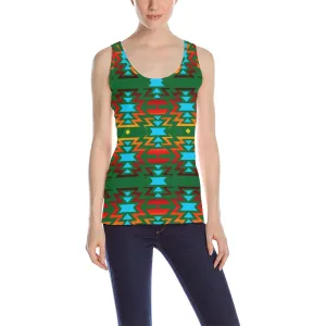 Big Pattern Fire Colors and Sky green Tank Top for Women