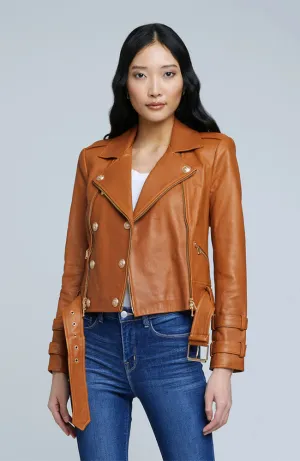 Billie Belted Leather Jacket Cognac
