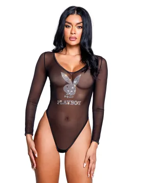 Black Playboy Sparkling Bunny Teddy by ROMA in Size XS, S, M, L, or XL