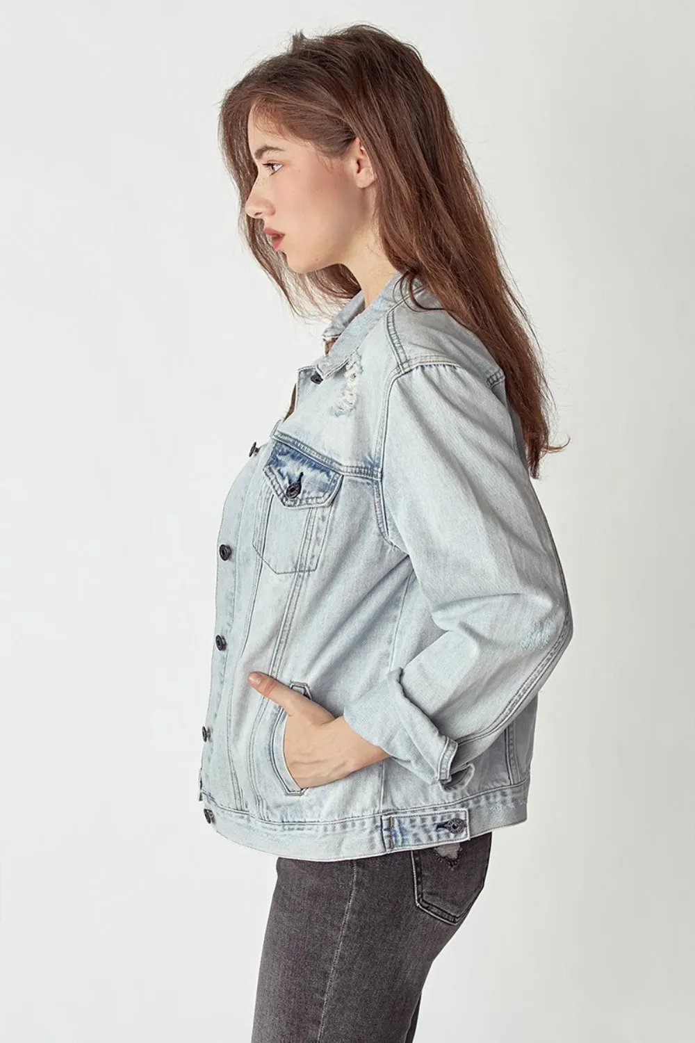 Blake Distressed Button Up Jacket