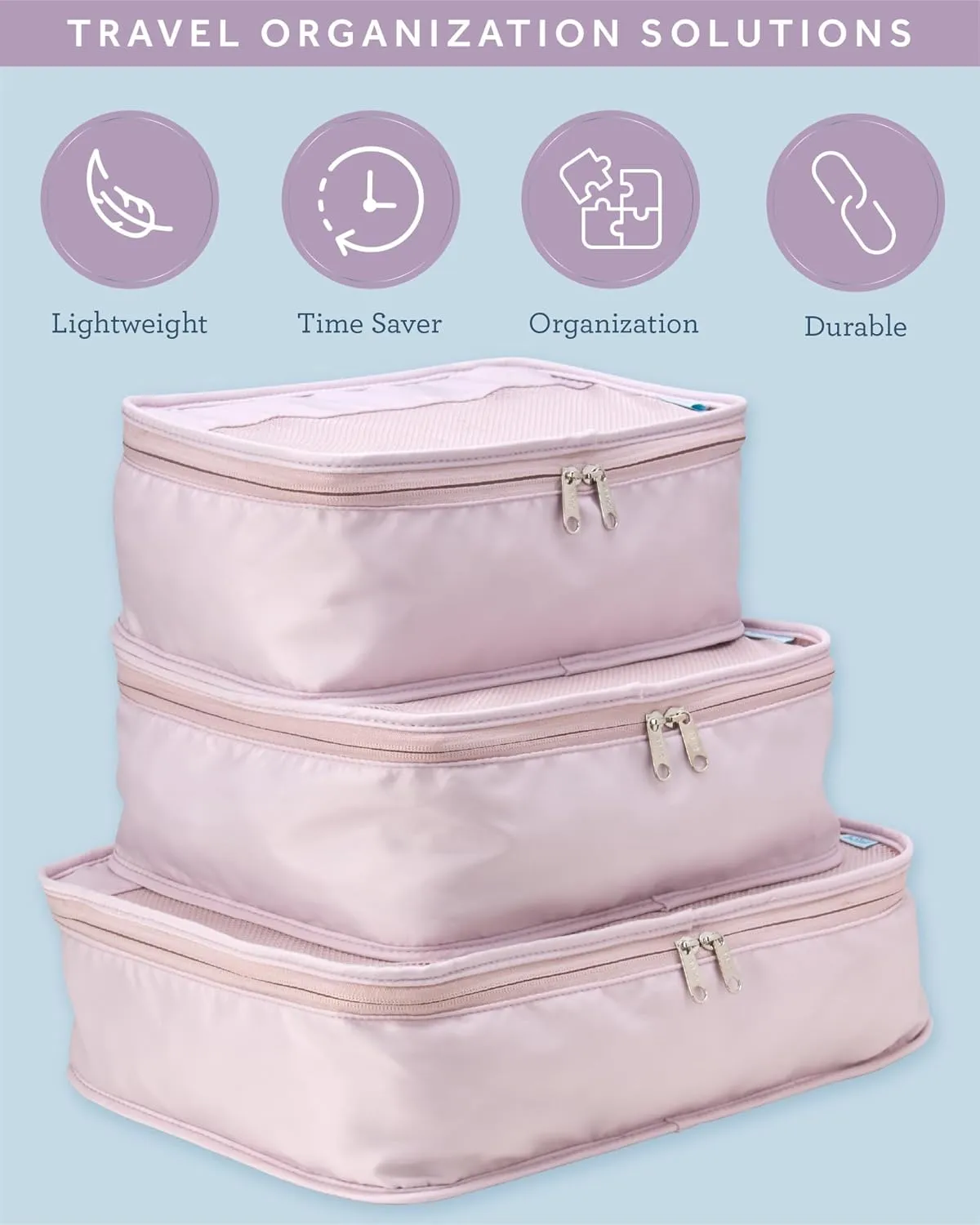 Bliss Travel Packing Cubes - 3 Pack/4 Pack/5 Pack Compact Suitcase Organizer, Durable Mesh Front Travel Cubes for Packing, Organizer Bags for Clothes, Toiletries, Cosmetics, Laundry, 3PC Mauve