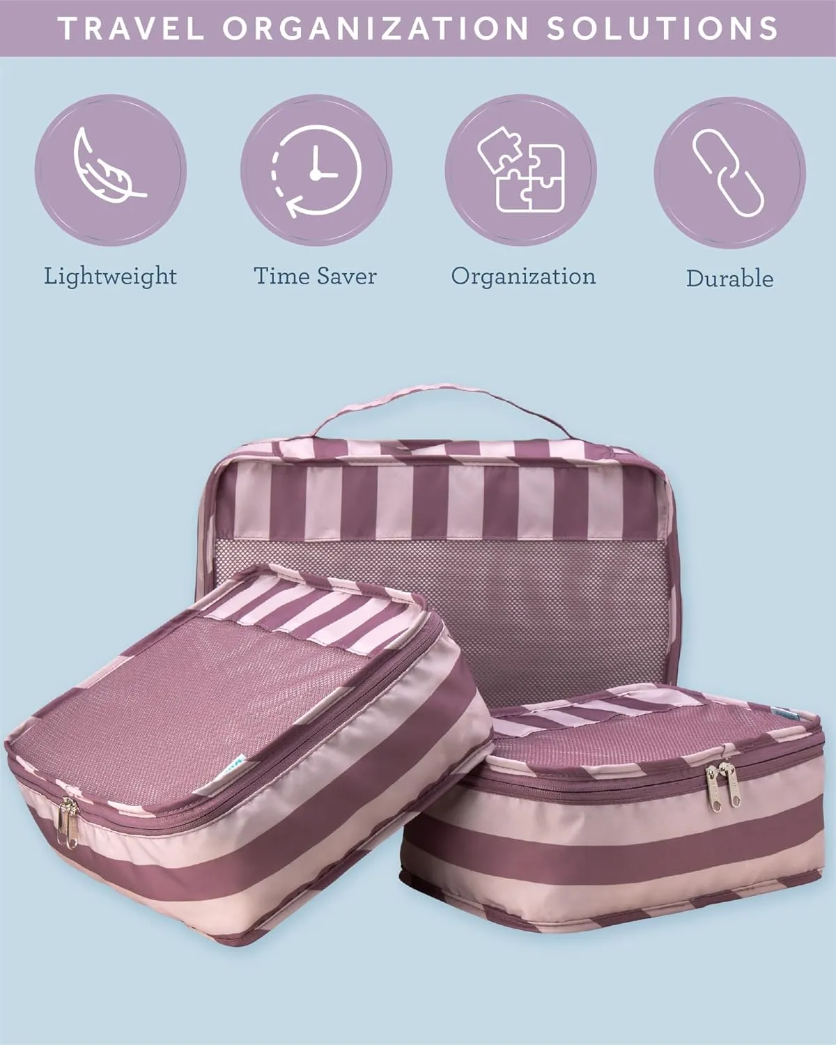 Bliss Travel Packing Cubes - 3 Pack/4 Pack/5 Pack Compact Suitcase Organizer, Durable Mesh Front Travel Cubes for Packing, Organizer Bags for Clothes, Toiletries, Cosmetics, Laundry, 5PC Pink Gaze