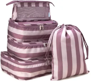 Bliss Travel Packing Cubes - 3 Pack/4 Pack/5 Pack Compact Suitcase Organizer, Durable Mesh Front Travel Cubes for Packing, Organizer Bags for Clothes, Toiletries, Cosmetics, Laundry, 5PC Pink Gaze