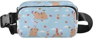 Blue Capybaras Orange Fanny Pack for Women Men Crossbody Belt Bag Fashion Waist Packs Purse with Adjustable Strap Waist Pouch for Shopping Traveling