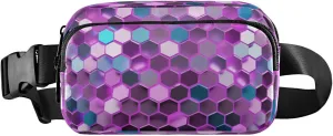 Blue Pink Honeycomb Belt Bag for Women Men Honey Geometric Mosaic Fanny Pack Small Waist Pouch Crossbody Bags for Outdoor Hiking Running Travel