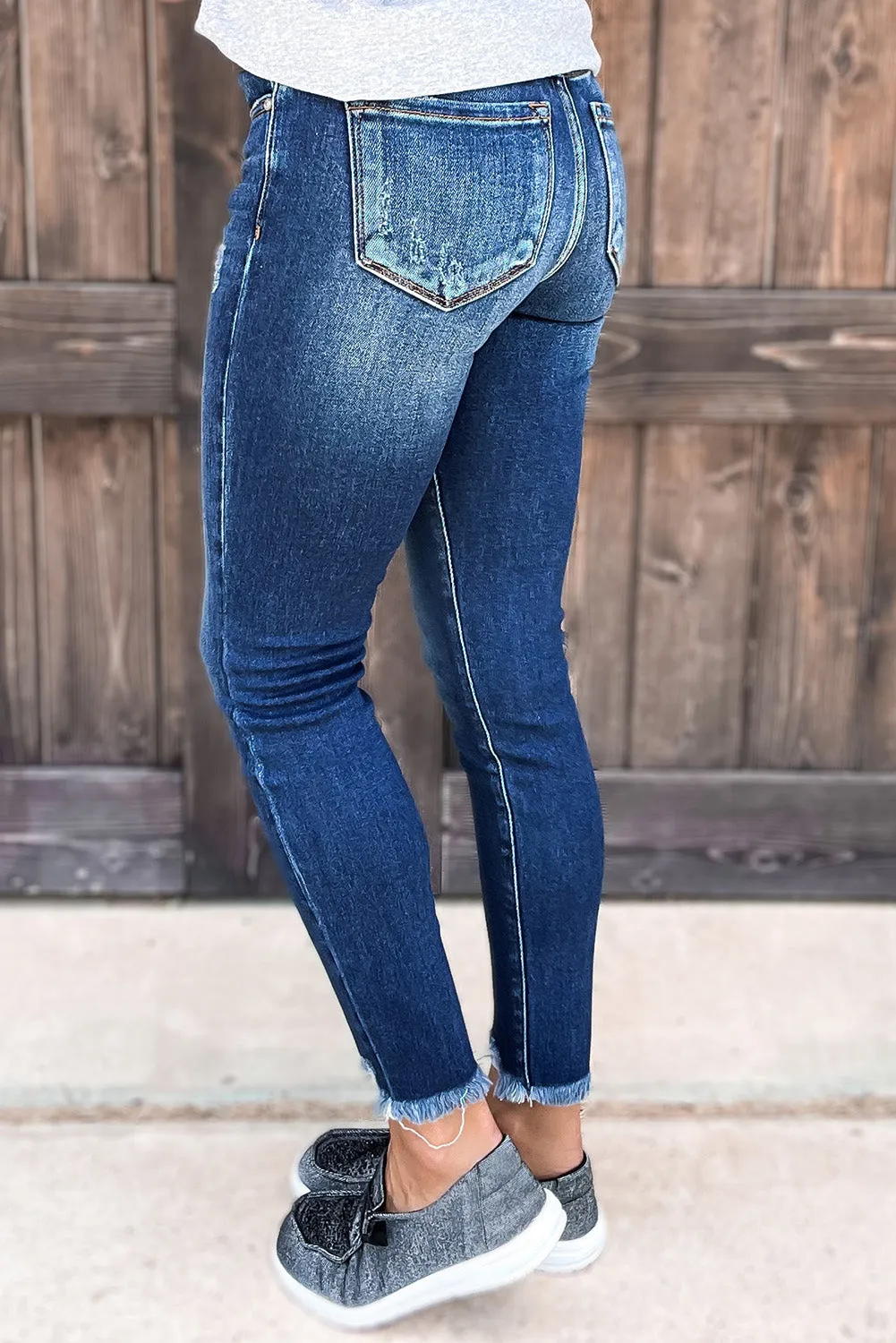 Blue Raw Hem Ankle-Length Skinny Jeans