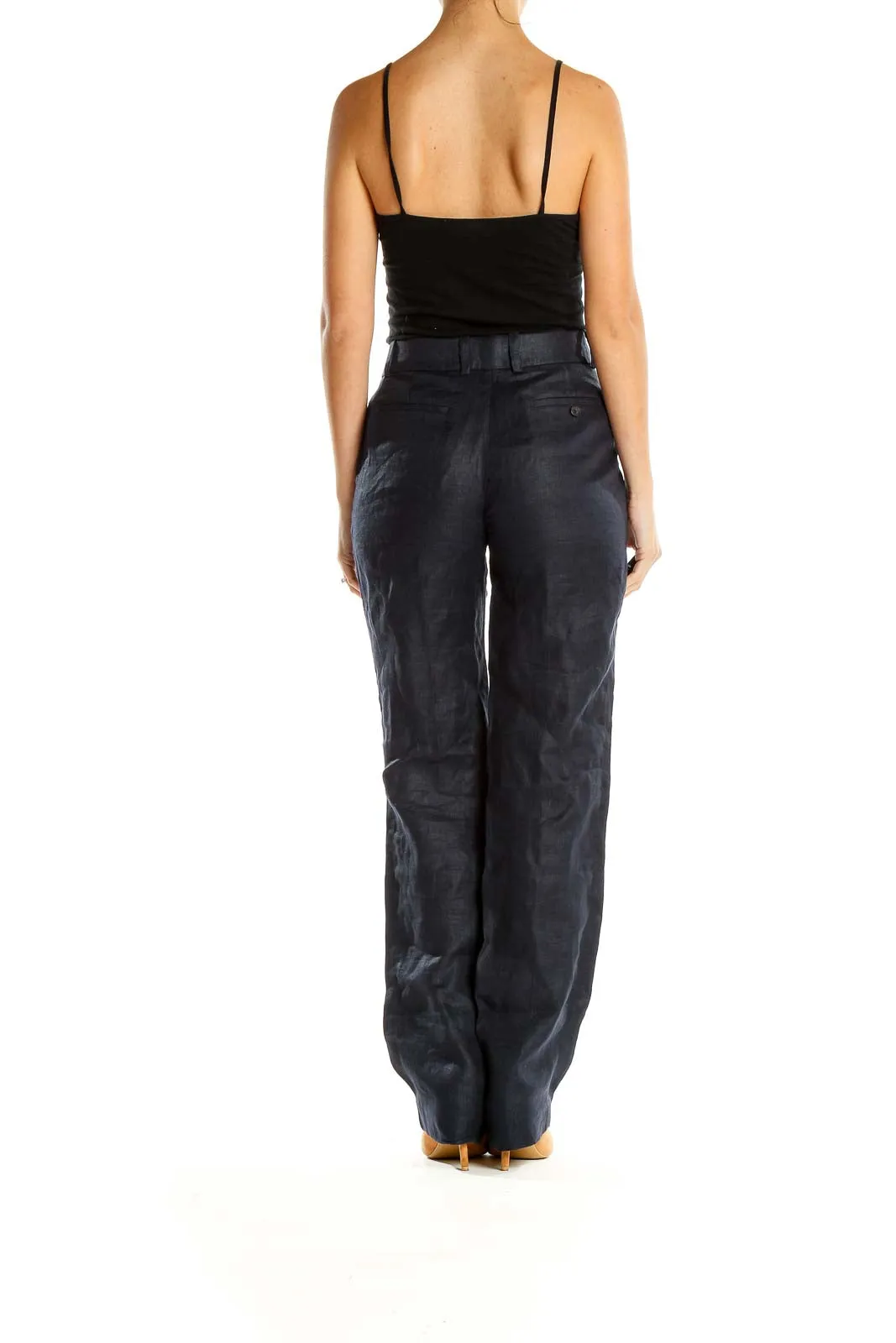 Blue Textured Classic Trousers