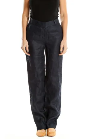 Blue Textured Classic Trousers