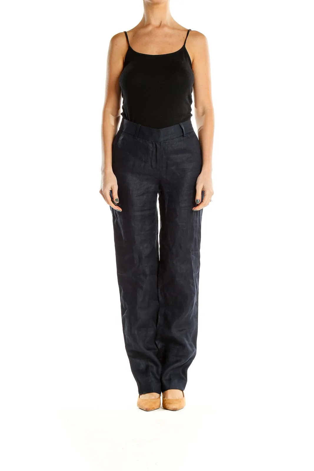 Blue Textured Classic Trousers