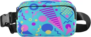 Boccsty Blue Geometric 80s Belt Bag for Women Men Fanny Pack Small Waist Pouch Crossbody Bags for Outdoor Hiking Running Travel