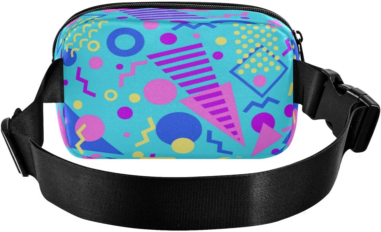 Boccsty Blue Geometric 80s Belt Bag for Women Men Fanny Pack Small Waist Pouch Crossbody Bags for Outdoor Hiking Running Travel