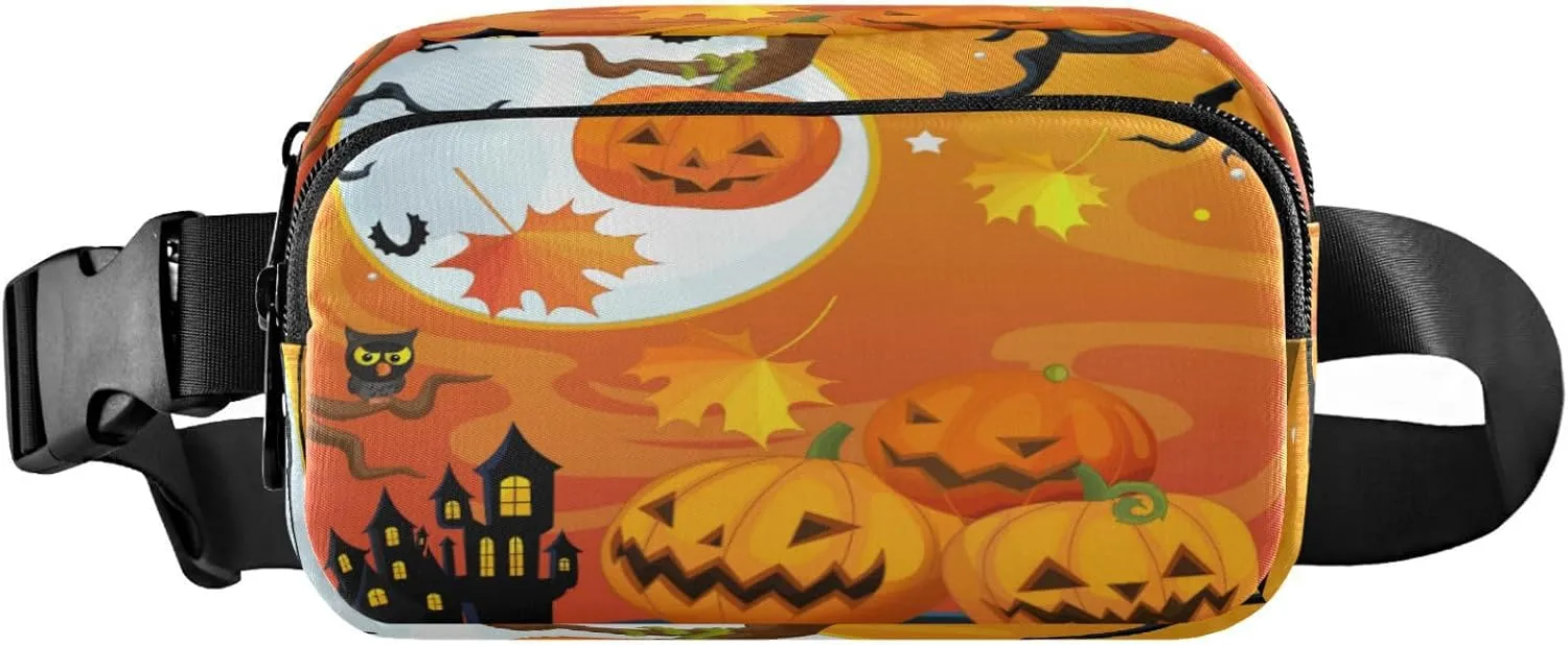 Boccsty Cartoon Halloween Pumpkin Belt Bag for Women Men Autumn Maple Fanny Pack Small Waist Pouch Crossbody Bags for Outdoor Hiking Running Travel
