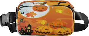 Boccsty Cartoon Halloween Pumpkin Belt Bag for Women Men Autumn Maple Fanny Pack Small Waist Pouch Crossbody Bags for Outdoor Hiking Running Travel
