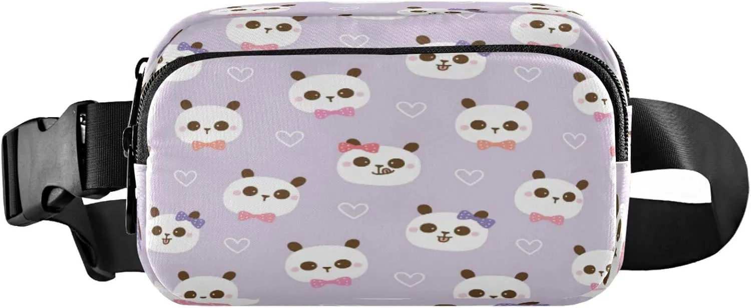 Boccsty Cartoon Panda Face Heart Belt Bag for Women Men Fanny Pack Small Waist Pouch Crossbody Bags for Outdoor Hiking Running Travel