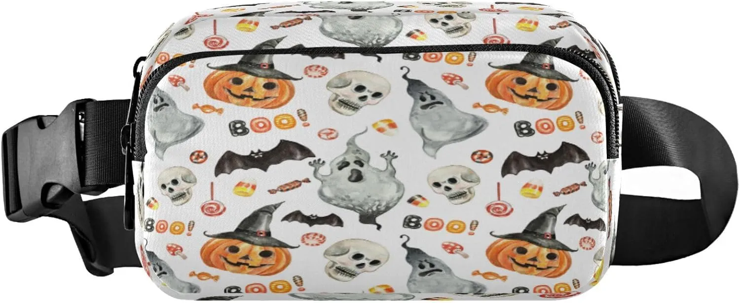 Boccsty Cheerful Happy Halloween Jack O Lantern Pumpkinspooky Ghost Belt Bag for Women Men Fanny Pack Small Waist Pouch Crossbody Bags for Outdoor Hiking Running Travel