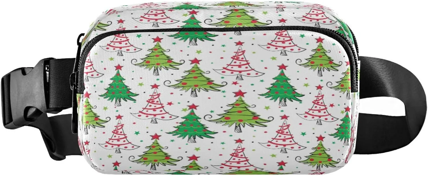 Boccsty Christmas Tree Green Red Belt Bag for Women Men Fanny Pack Small Waist Pouch Crossbody Bags for Outdoor Hiking Running Travel