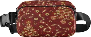 Boccsty Christmas Tree Red Gold Belt Bag for Women Men Fanny Pack Small Waist Pouch Crossbody Bags for Outdoor Hiking Running Travel