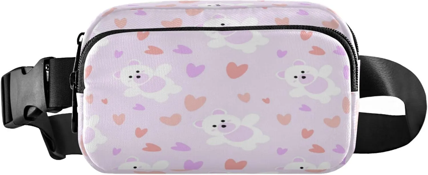 Boccsty Cute Bear Hearts Design Belt Bag for Women Men Fanny Pack Small Waist Pouch Crossbody Bags for Outdoor Hiking Running Travel