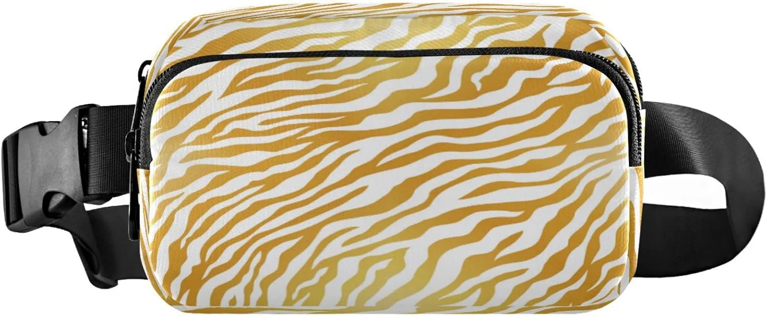 Boccsty Gold Tiger Skin Belt Bag for Women Men Fanny Pack Small Waist Pouch Crossbody Bags for Outdoor Hiking Running Travel