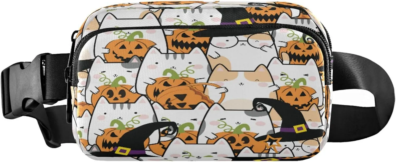 Boccsty Halloween Cartoon Cats Belt Bag for Women Men Fanny Pack Small Waist Pouch Crossbody Bags for Outdoor Hiking Running Travel