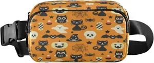 Boccsty Halloween Cat Belt Bag for Women Men Owl Pumpkin Fanny Pack Small Waist Pouch Crossbody Bags for Outdoor Hiking Running Travel