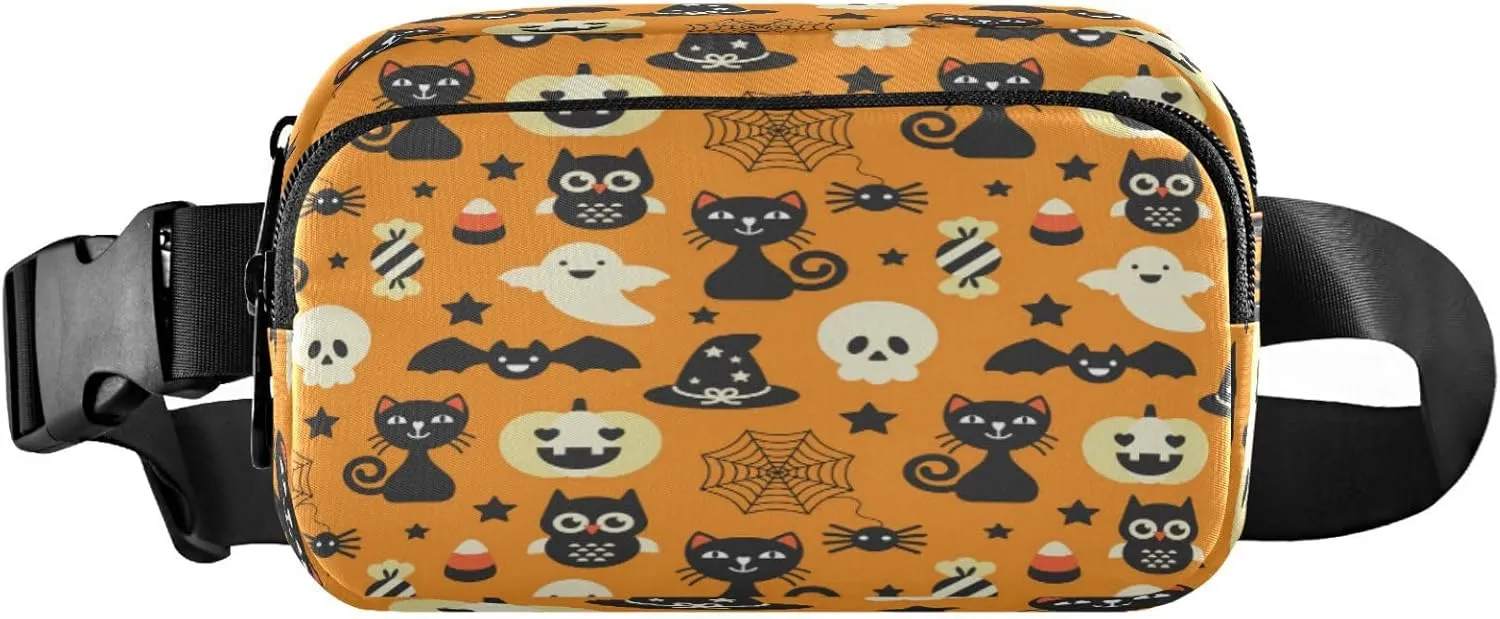 Boccsty Halloween Cat Belt Bag for Women Men Owl Pumpkin Fanny Pack Small Waist Pouch Crossbody Bags for Outdoor Hiking Running Travel