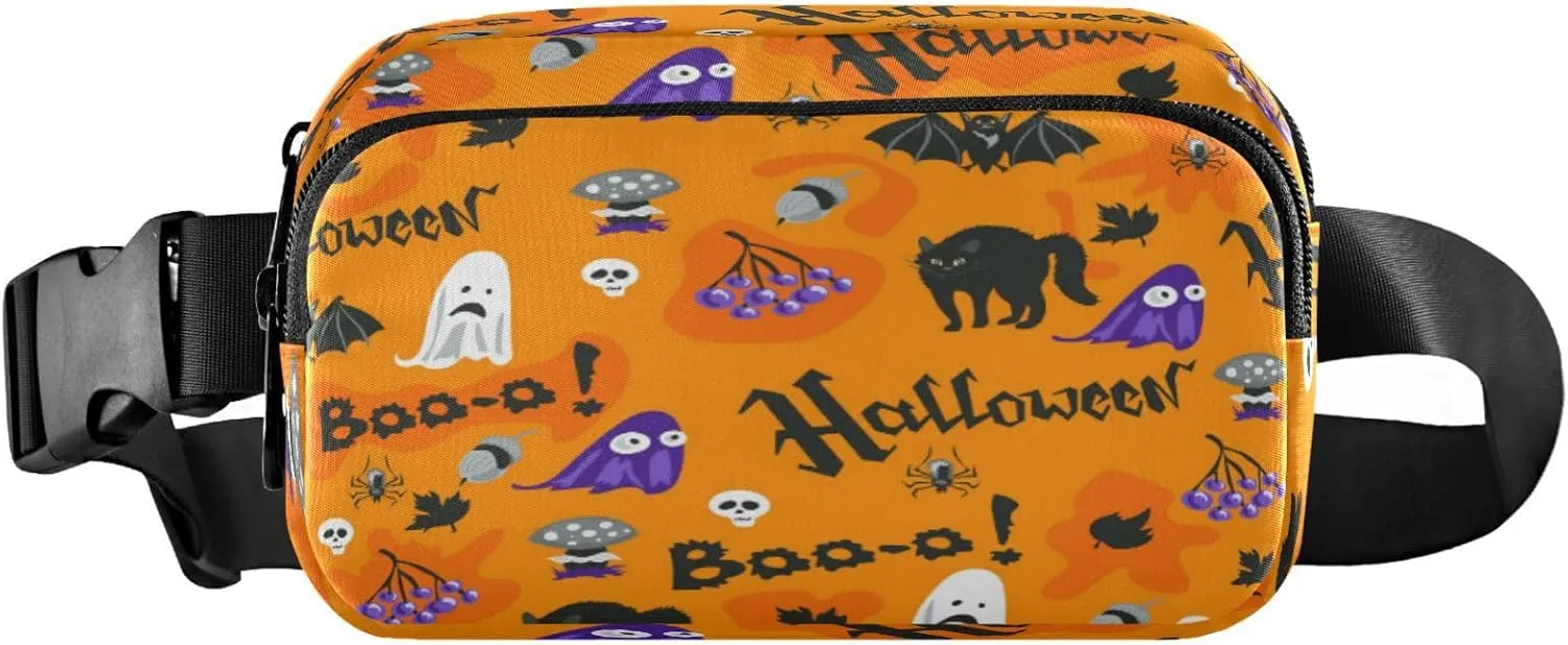 Boccsty Halloween Ghost Belt Bag for Women Men Skull Black Cat Fanny Pack Small Waist Pouch Crossbody Bags for Outdoor Hiking Running Travel