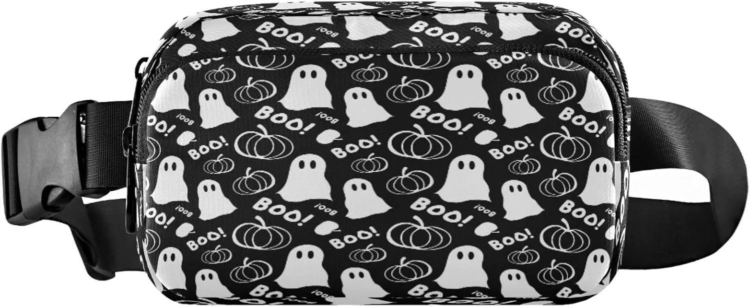 Boccsty Halloween Ghosts Pumpkins Boo Belt Bag for Women Men Trick Or Treat Black Fanny Pack Small Waist Pouch Crossbody Bags for Outdoor Hiking Running Travel