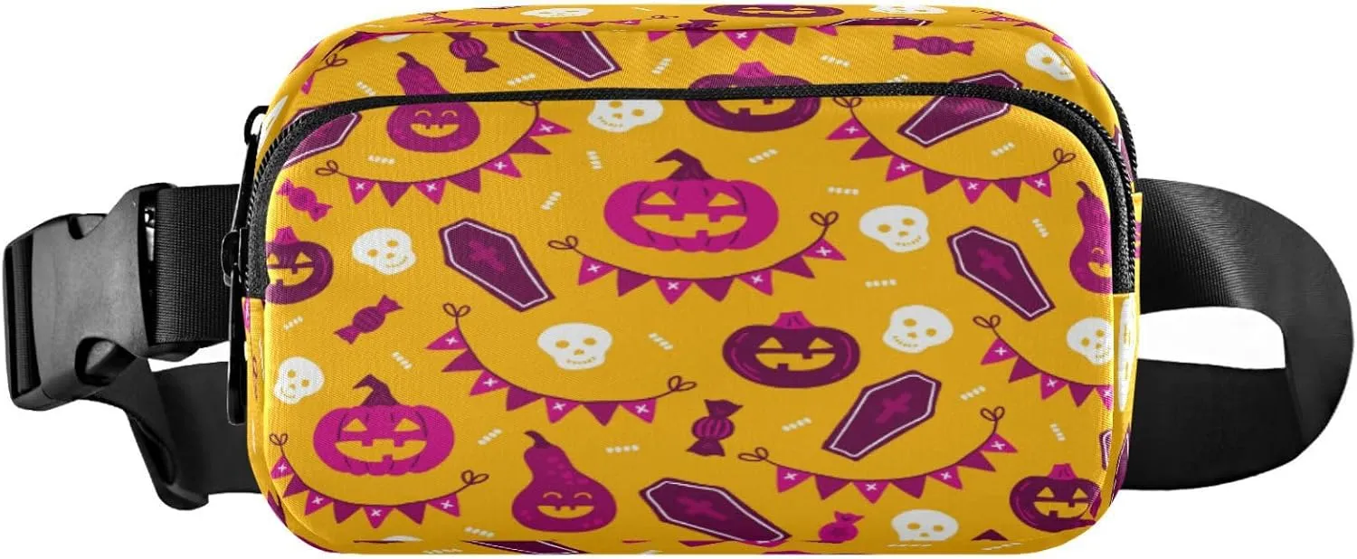 Boccsty Halloween Pumpkin Belt Bag for Women Men Skull Candy Fanny Pack Small Waist Pouch Crossbody Bags for Outdoor Hiking Running Travel