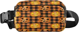 Boccsty Halloween Pumpkin Buffalo Plaid Belt Bag for Women Men Fall Orange Check Fanny Pack Small Waist Pouch Crossbody Bags for Outdoor Hiking Running Travel