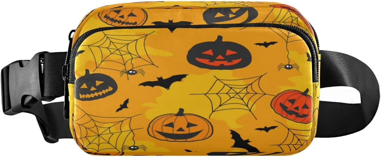 Boccsty Halloween Spider Web Pumpkin Belt Bag for Women Men Bats Fanny Pack Small Waist Pouch Crossbody Bags for Outdoor Hiking Running Travel