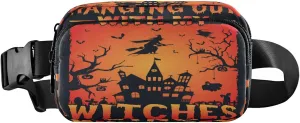 Boccsty Halloween Witches Belt Bag for Women Men Trick Or Treat Pumpkin Bats Fanny Pack Small Waist Pouch Crossbody Bags for Outdoor Hiking Running Travel