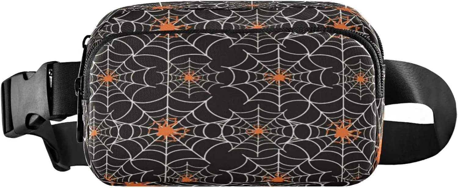 Boccsty Happy Halloween Cobweb Belt Bag for Women Men Spider Web Fanny Pack Small Waist Pouch Crossbody Bags for Outdoor Hiking Running Travel