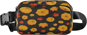 Boccsty Pumpkins Maple Leaves Belt Bag for Women Men Autumn Halloween Fanny Pack Small Waist Pouch Crossbody Bags for Outdoor Hiking Running Travel