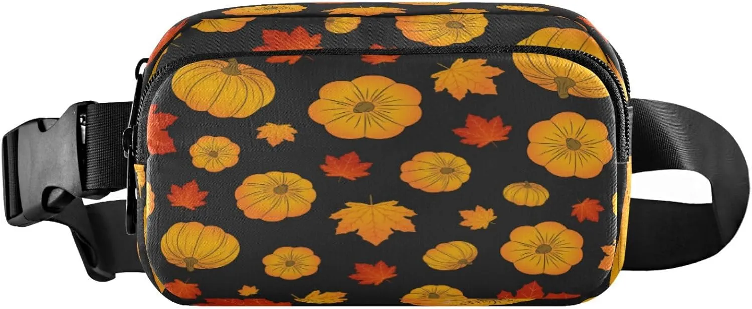 Boccsty Pumpkins Maple Leaves Belt Bag for Women Men Autumn Halloween Fanny Pack Small Waist Pouch Crossbody Bags for Outdoor Hiking Running Travel