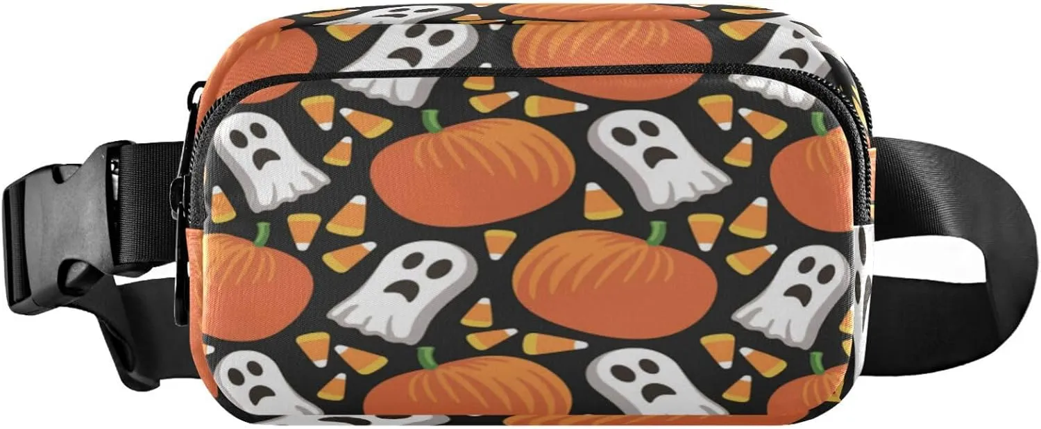 Boccsty Pumpkins Spooky Ghost Belt Bag for Women Men Halloween Candy Fanny Pack Small Waist Pouch Crossbody Bags for Outdoor Hiking Running Travel