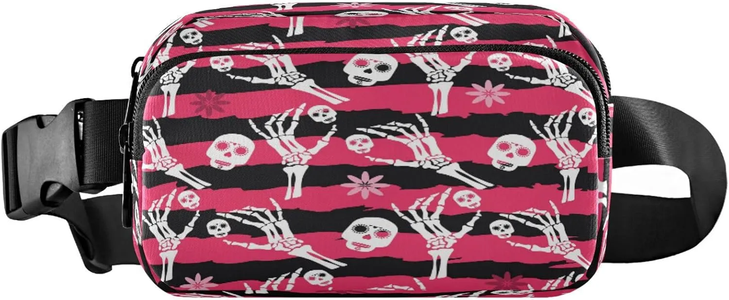 Boccsty Sugar Skulls Flowers Halloween Belt Bag for Women Men Fanny Pack Small Waist Pouch Crossbody Bags for Outdoor Hiking Running Travel