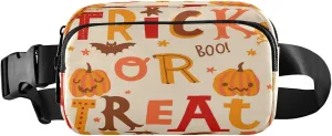 Boccsty Trick Or Treat Pumpkin Belt Bag for Women Men Halloween Suar Skull Fall Leaves Fanny Pack Small Waist Pouch Crossbody Bags for Outdoor Hiking Running Travel