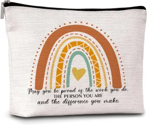 Boho Rainbow Makeup Bag, Thank You Gifts for Women Girl Mom Sister Friends Coworkers, Appreciation Gifts Travel Toiletry Waterproof Cosmetic Bag - A05